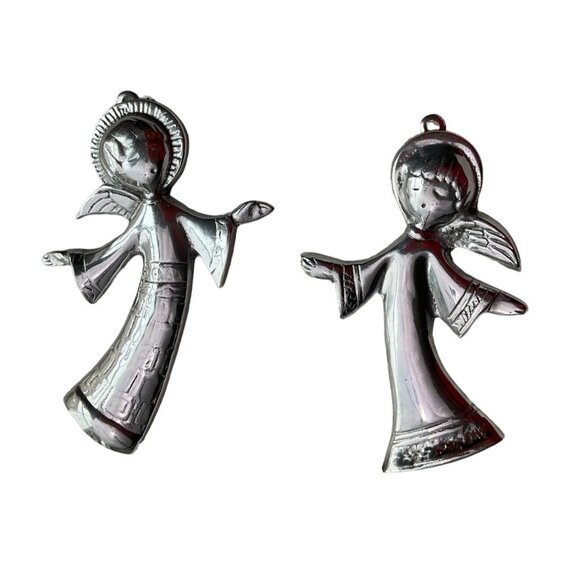Vintage Handcrafted Pewter wall decor set of Two Angels open arms Classic 7.5 In